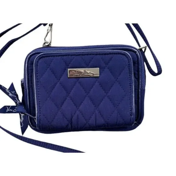 Vera Bradley Womens Blue Crossbody Quilted Lightweight Pockets 2 Zips Small - Picture 2 of 8